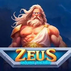 Zeus Divine Riches slot game logo featuring muscular man with white beard