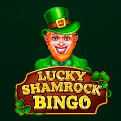 Obrázek s nápisem Lucky Shamrock Bingo a veselým skřítkem